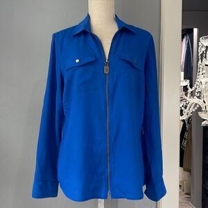 Michael Michael Kors cobalt blue blouse with tie up sleeves and pockets